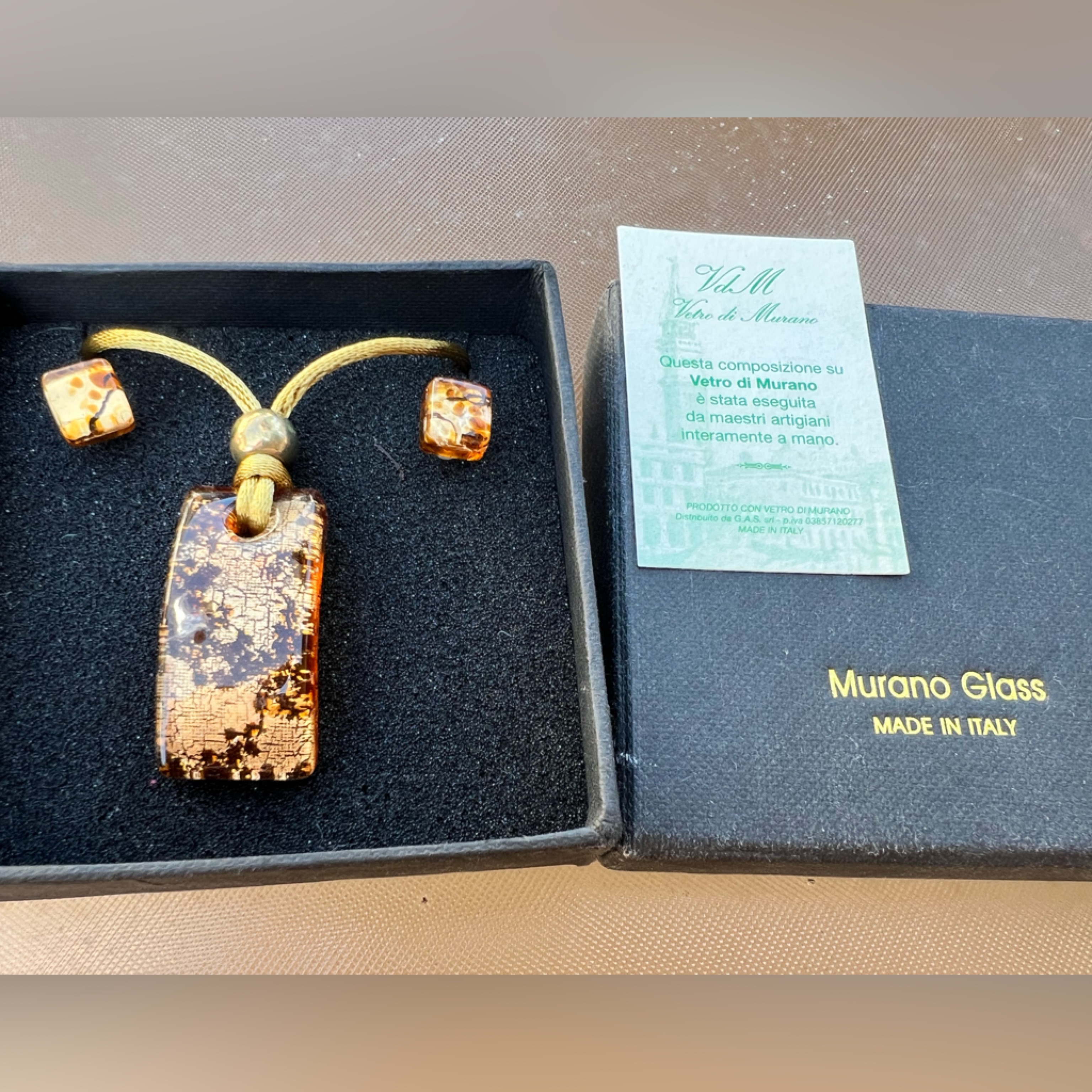 Murano Glass Necklace With Gold And Black Pendant